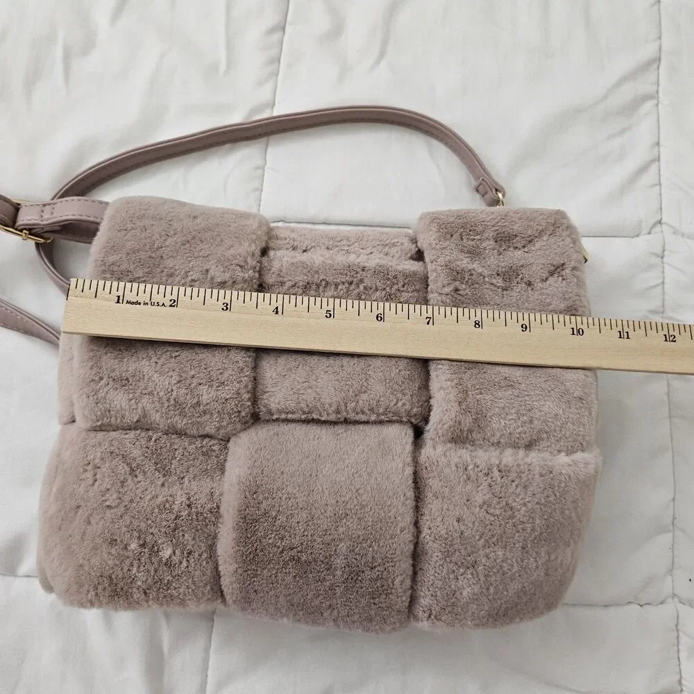 Anthropologie Fuzzy Woven Crossbody Bag Pink Faux‎ Fur Removable Straps Clutch